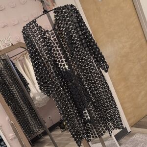 Elegant Black Beaded Women's Cardigan